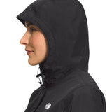 North Face Women's Antora Triclimate Jacket - A black jacket with a white logo on the left chest and a hood, featuring a zipper closure.