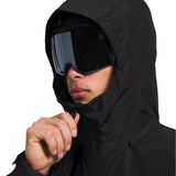 North Face ThermoBall Snow Triclimate Jacket - A black jacket with a hood, featuring a zipper and two zippered pockets on the front.