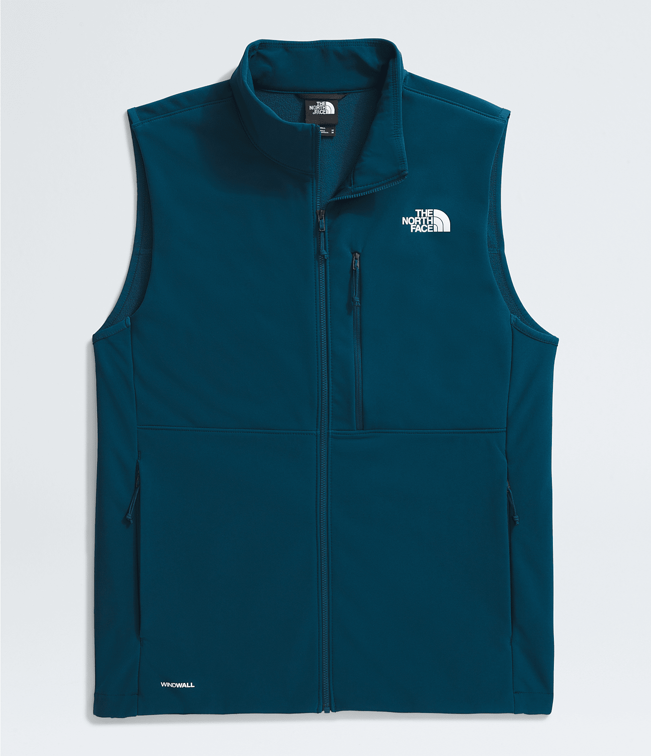 North Face Apex Bionic Vest 2025 - A dark blue fleece vest with a white logo on the left chest and two zippered pockets on either side.