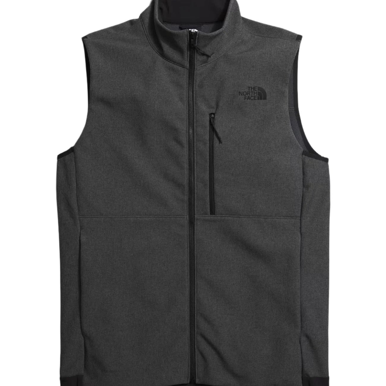 North Face Apex Bionic Vest 2025 - A dark gray fleece vest with a zippered front and two zippered pockets on either side.