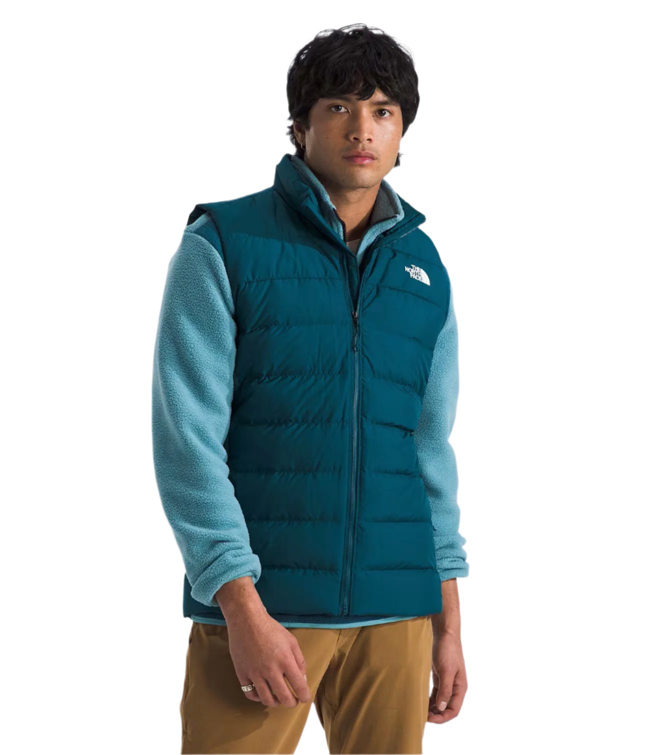 North Face Aconcagua 3 Vest - A dark-colored vest with a white logo on the left side of the chest.