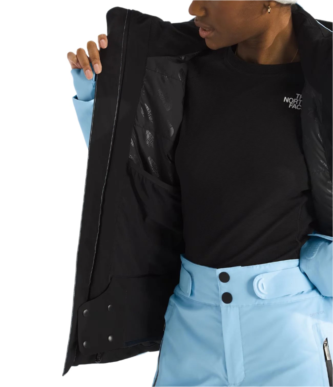North Face Women's Lenado Insulated Jacket - A black insulated jacket with a white logo on the left chest and two zippered pockets at the waist.