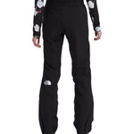 North Face Women's Lenado Insulated Pant Short - A pair of black insulated ski pants with a white logo on the left leg.