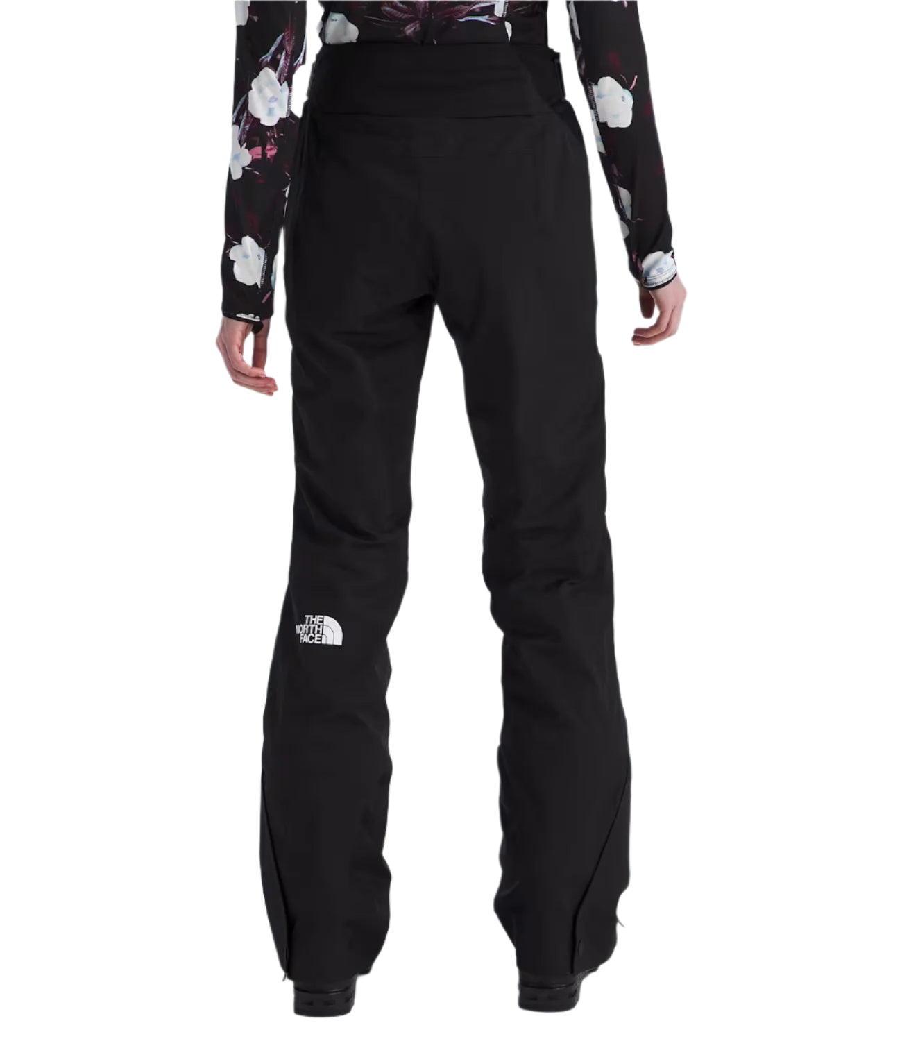 North Face Women's Lenado Insulated Pant Short - A pair of black insulated ski pants with a white logo on the left leg.