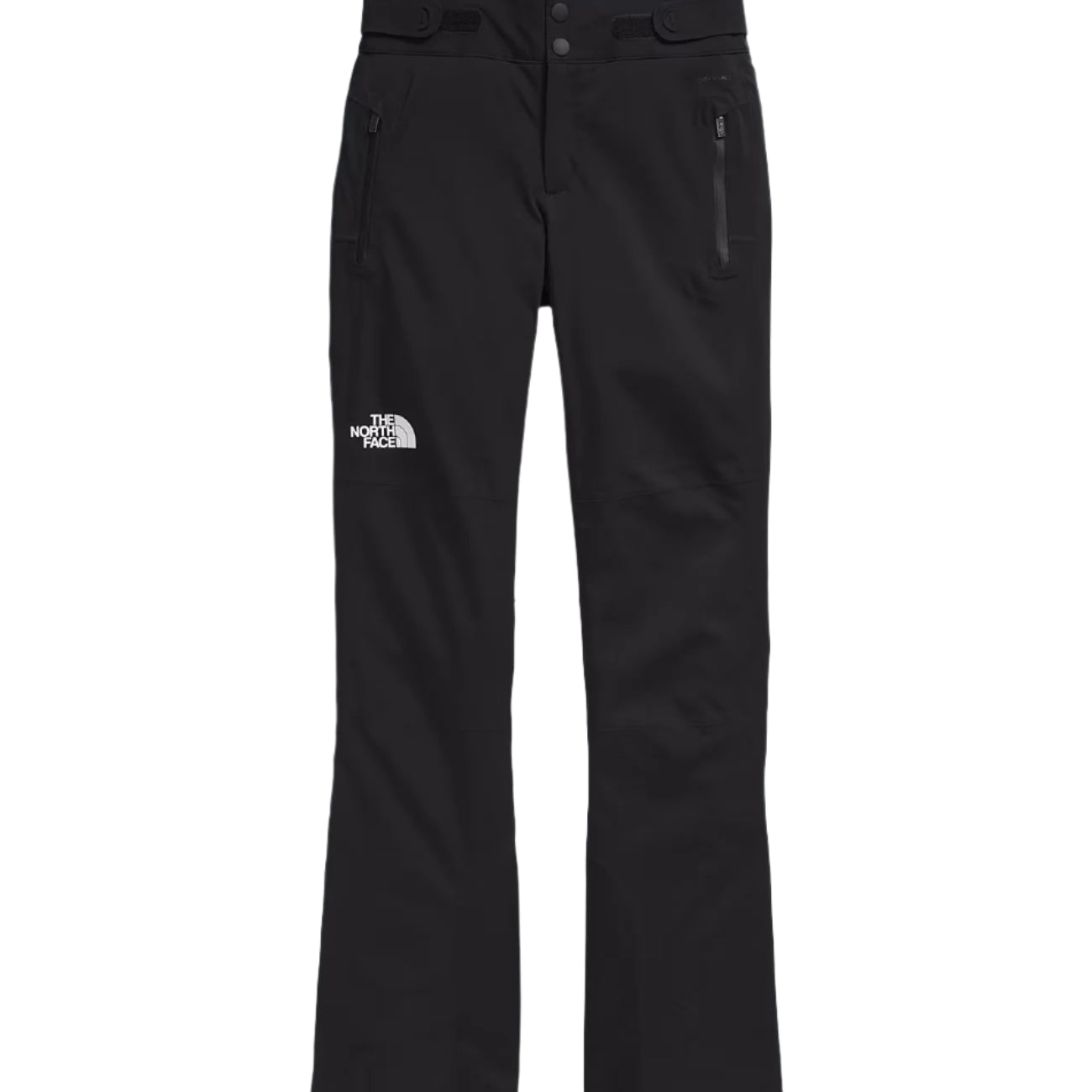 North Face Women's Lenado Insulated Pant Tall - A pair of black insulated pants with a white logo on the left thigh and two zippered pockets on the right side.