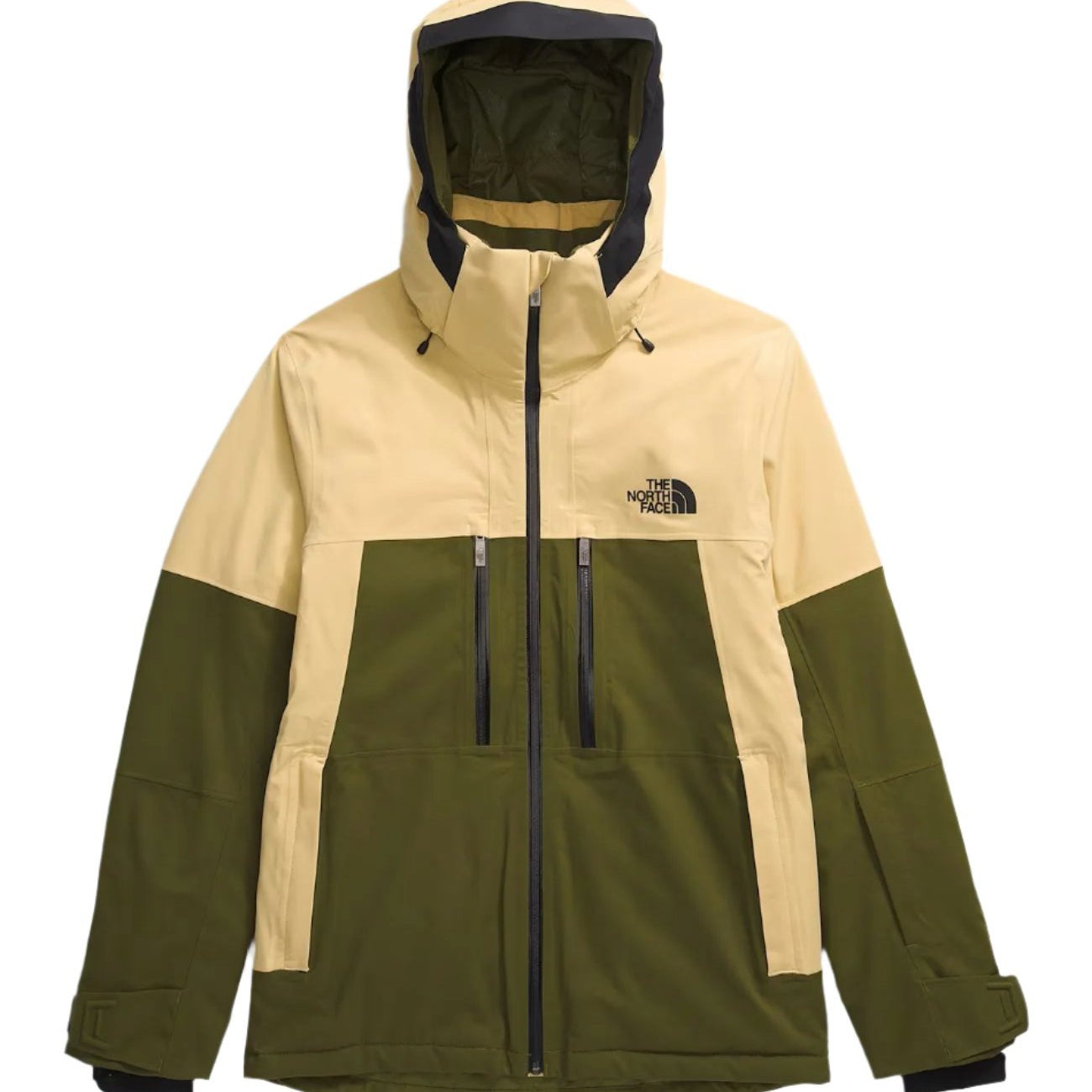 North Face Chakal Insulated Jacket - A tan-colored jacket with a black zipper and two zippered pockets on either side of the waist.
