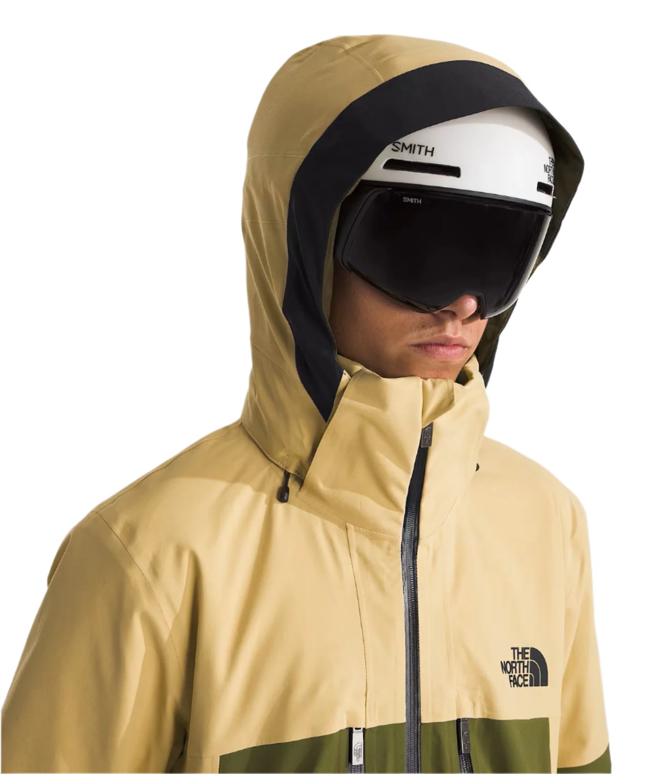 North Face Chakal Insulated Jacket - A tan-colored jacket with a black zipper and two zippered pockets on either side.