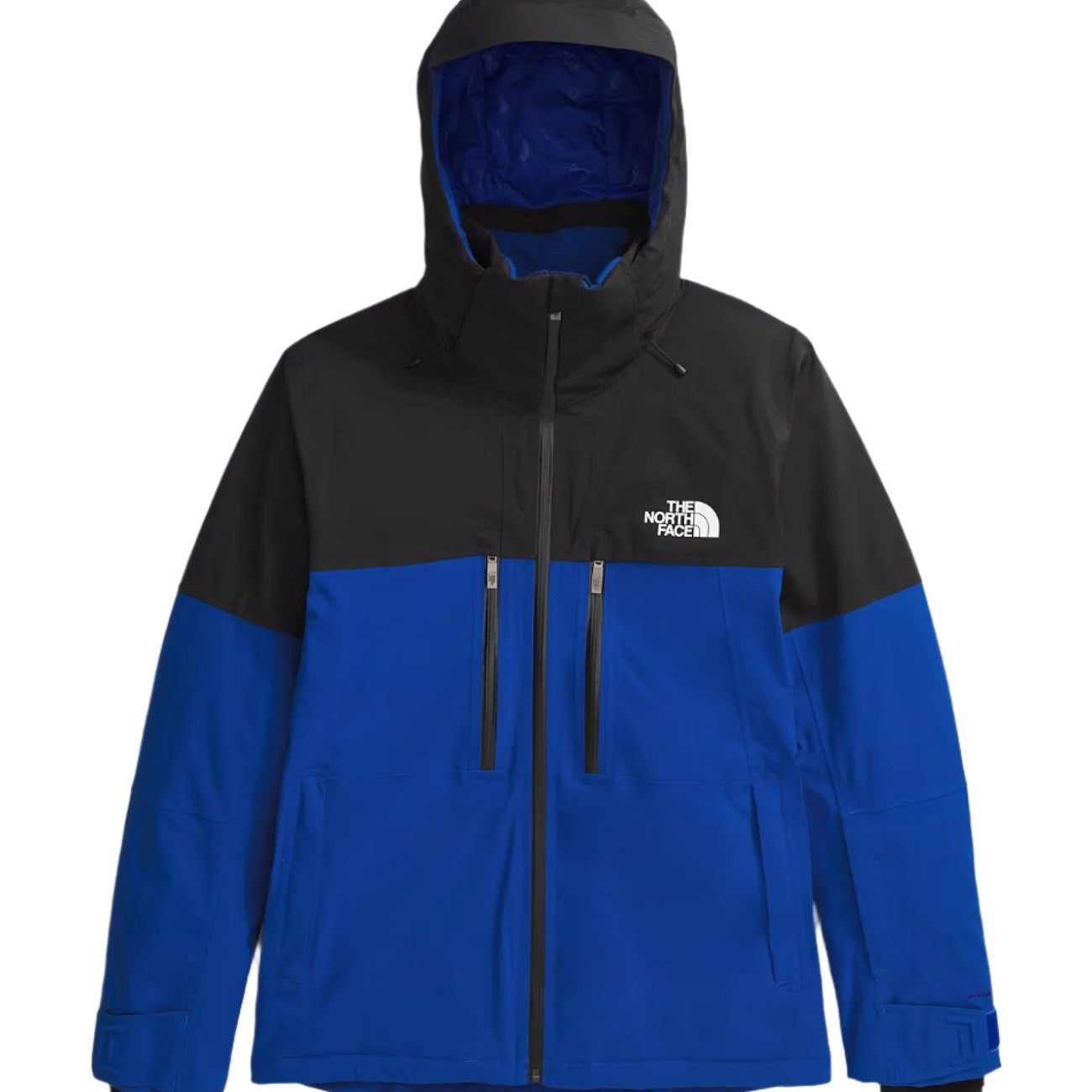 North Face Chakal Insulated Jacket - A black and blue jacket with a white logo on the upper right side of the chest.
