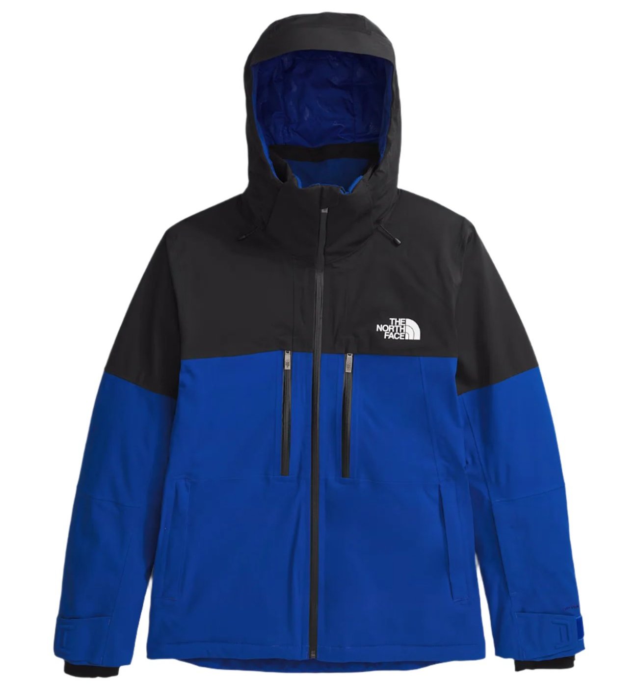 North Face Chakal Insulated Jacket - A black and blue jacket with a white logo on the upper right side of the chest.