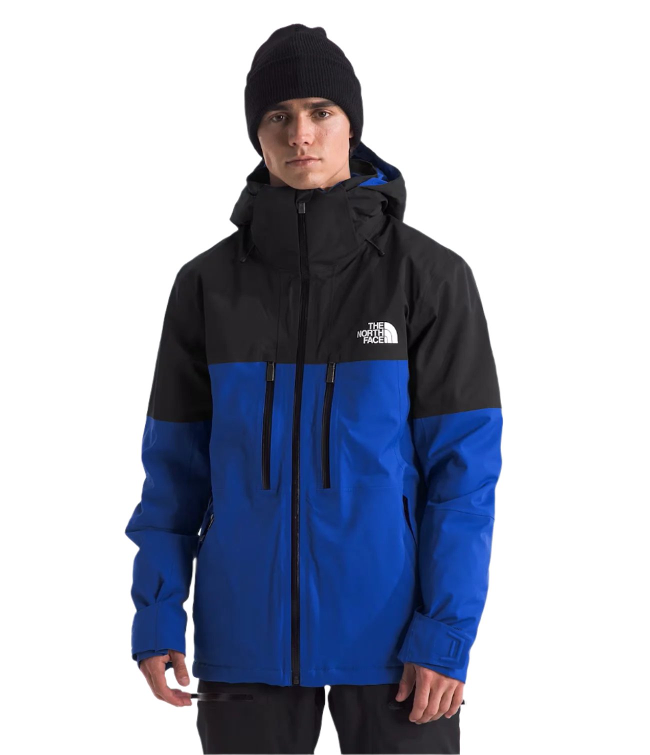 North Face Chakal Insulated Jacket - A black jacket with a blue stripe across the chest and down the sleeves.