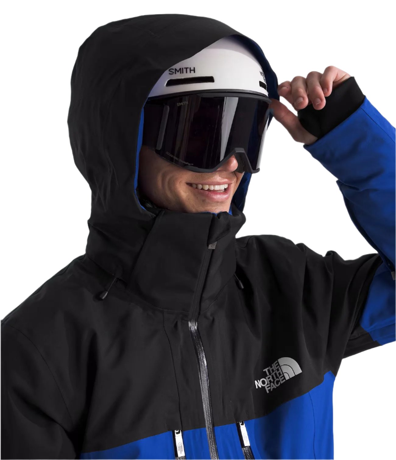 North Face Chakal Insulated Jacket - A black jacket with blue accents and a white logo on the chest.