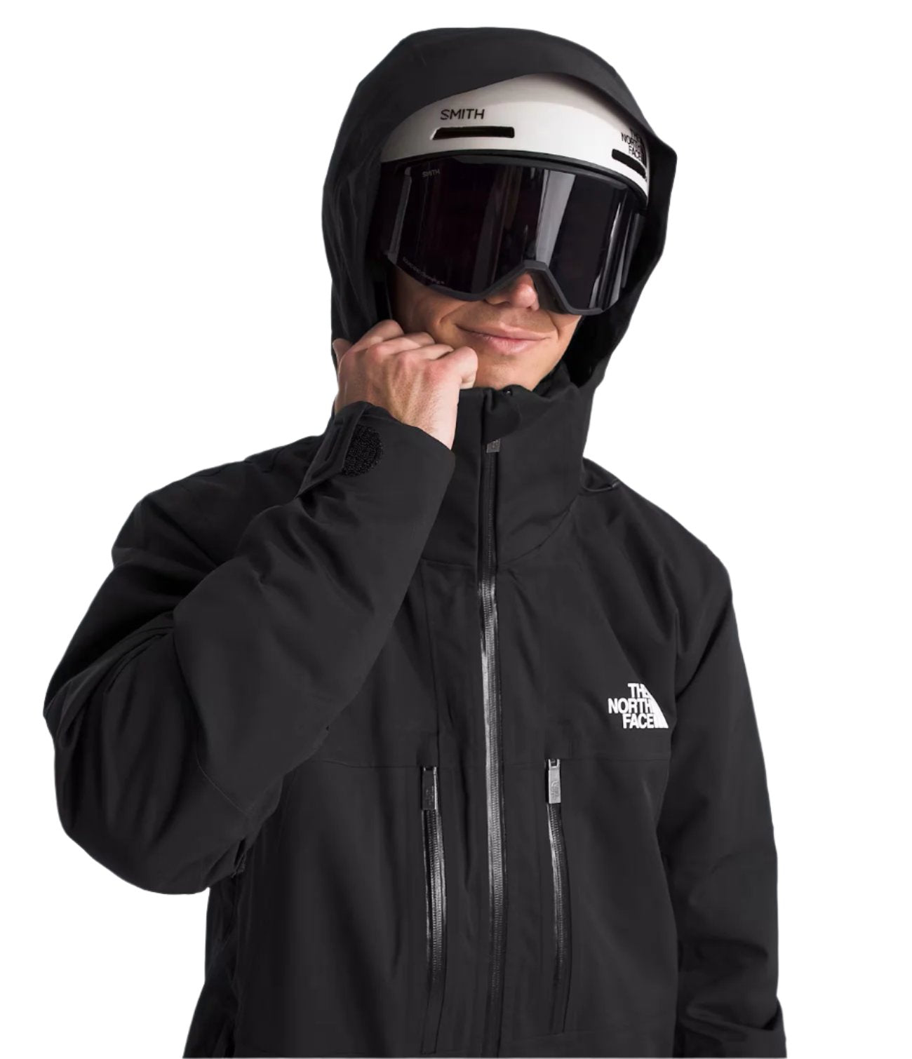 North Face Chakal Insulated Jacket - A black jacket with a white logo on the left chest and two zippered pockets at the waist.