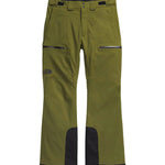 North Face Chakal Insulated Pant Short - A pair of olive green pants with a black waistband and belt loops, featuring two zippered pockets on each thigh.