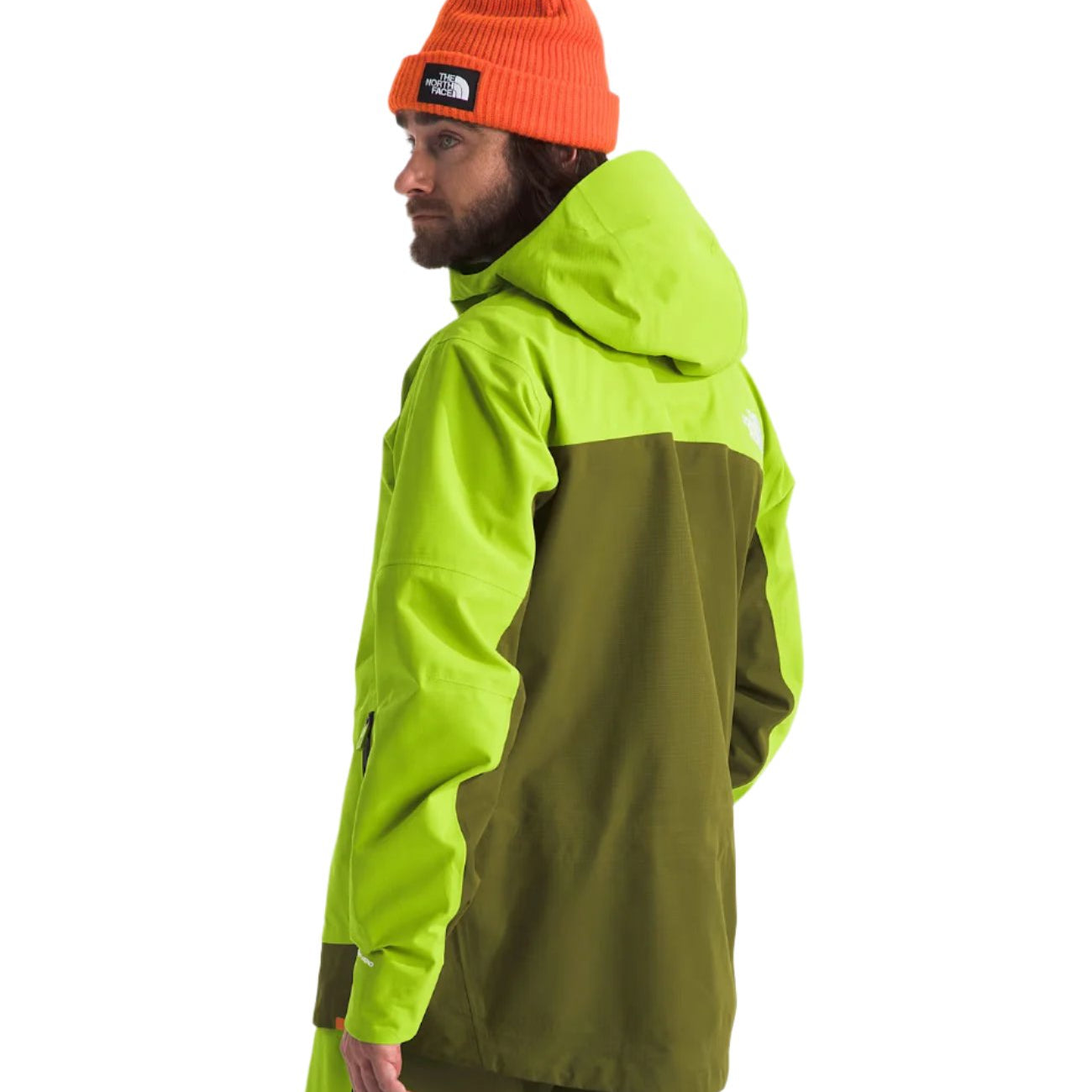 North Face Ceptor Shell Jacket - A bright green jacket with a darker green panel on the back and hood.