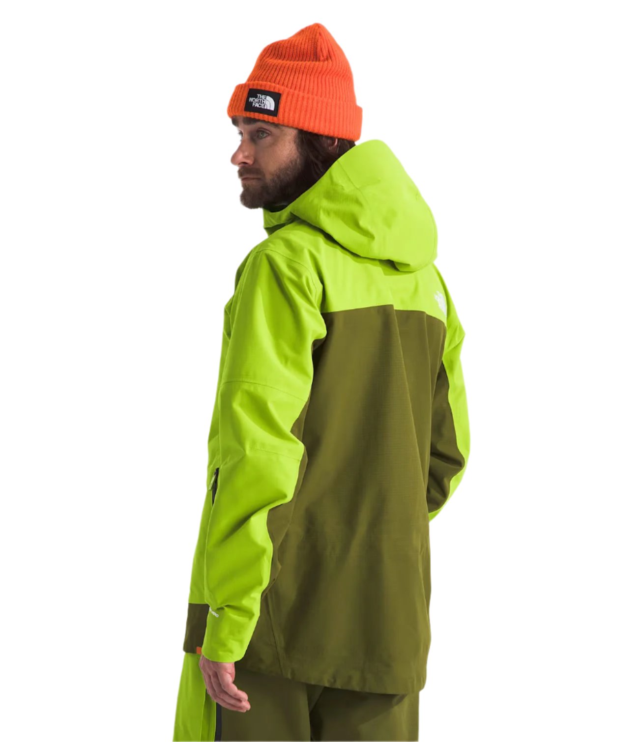 North Face Ceptor Shell Jacket - A bright green jacket with a darker green panel on the back and hood.