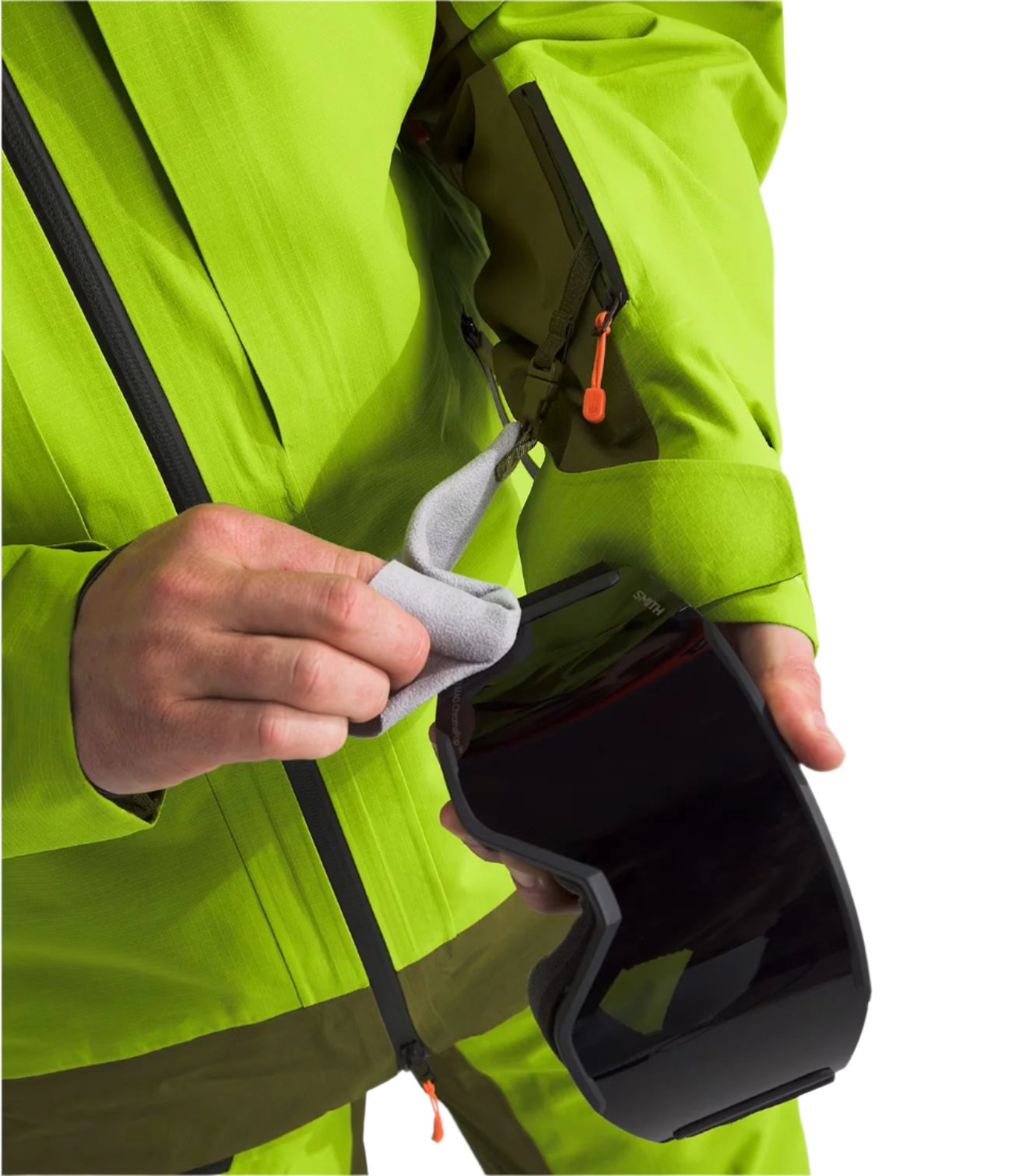 North Face Ceptor Shell Jacket - A bright green jacket with a black zipper and reflective strips on the chest.