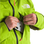North Face Ceptor Shell Jacket - A lime green jacket with a white logo on the left chest and orange accents around the zipper.