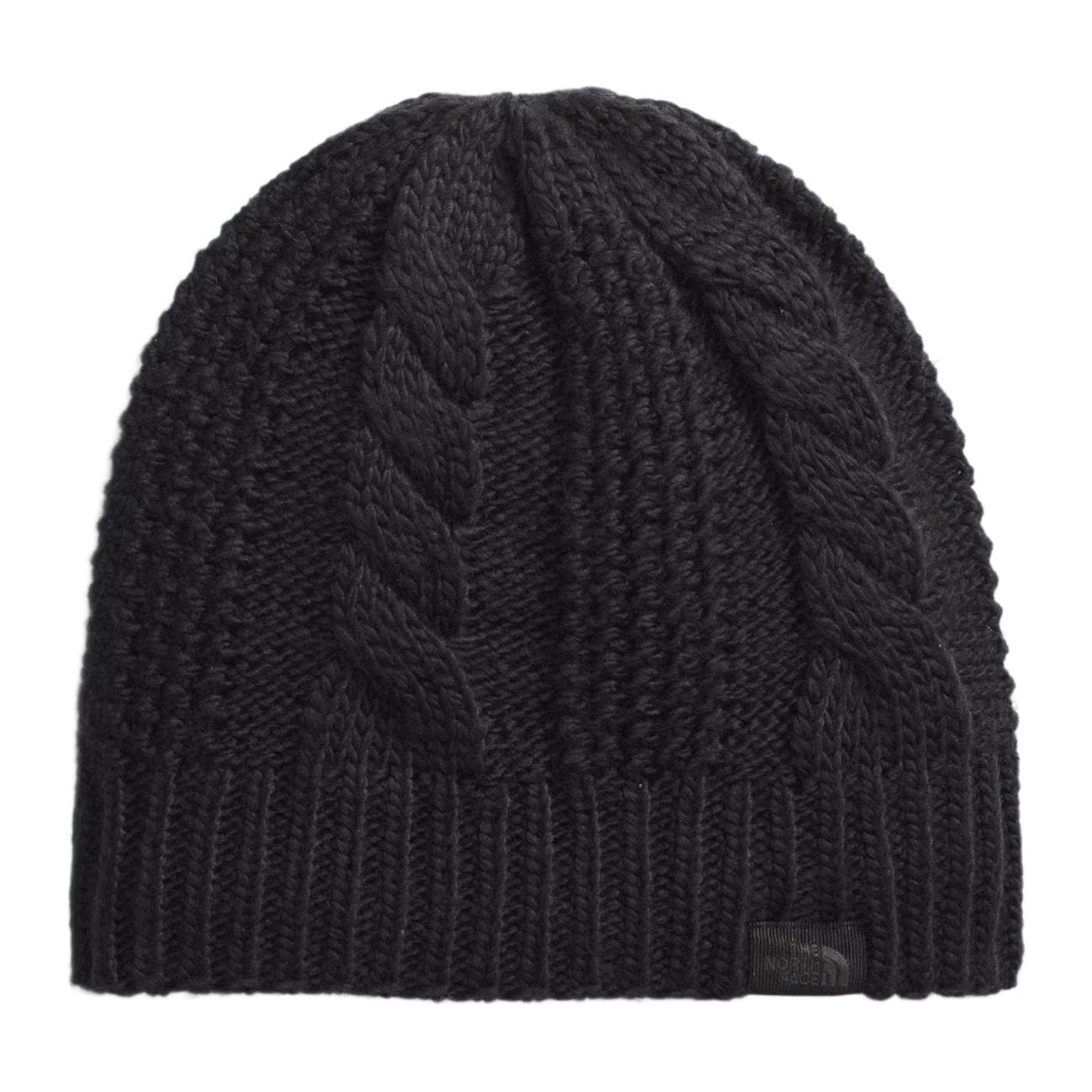 North Face Oh Mega Lined Beanie - A black beanie with a thick, braided cable-knit pattern on the front and back.