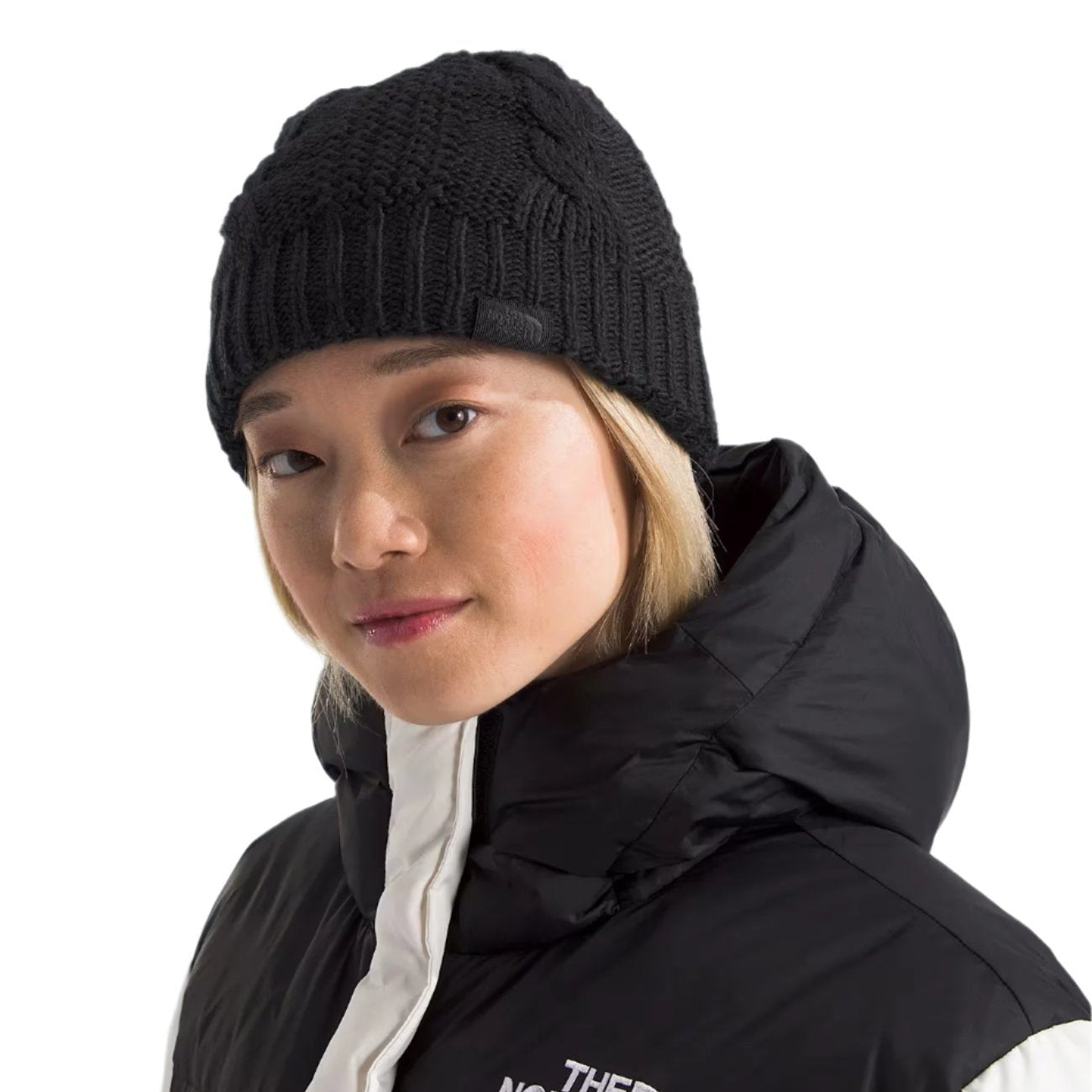North Face Oh Mega Lined Beanie - A black beanie with a ribbed cuff and a small embroidered logo on the front.