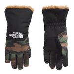 North Face Shasta Kid's Glove - A black glove with a white logo on the wrist and brown faux fur trim around the cuff.