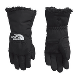 North Face Shasta Kid's Glove - A black glove with a white logo on the wrist and a fuzzy cuff at the top.