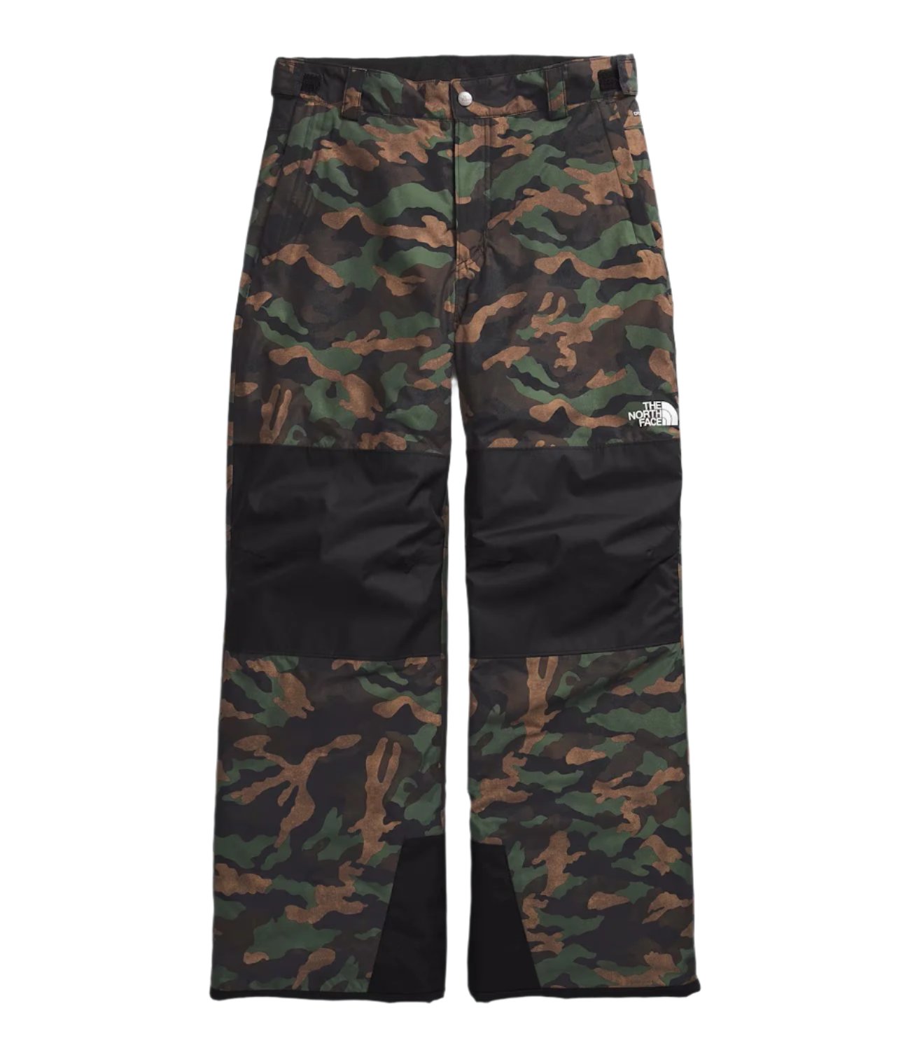 North Face Boys' Freedom Insulated Pant 2025 - A pair of camouflage-print insulated ski pants with a white logo on the left leg.