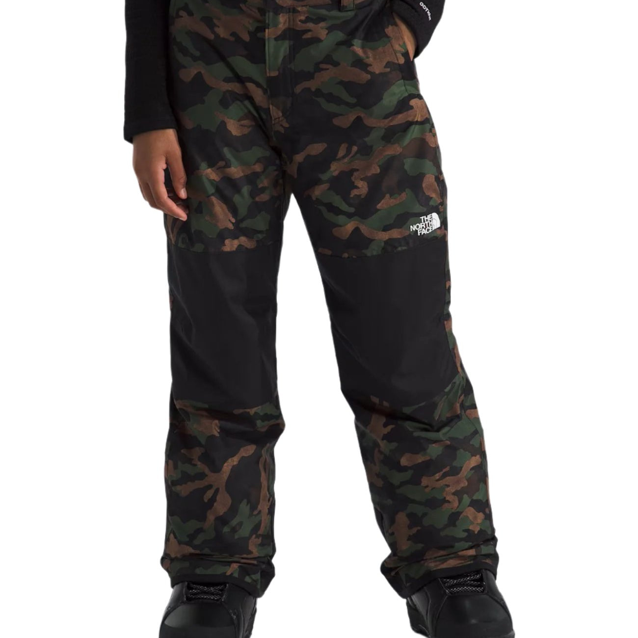 North Face Boys' Freedom Insulated Pant 2025 - A pair of camouflage-print insulated pants with a white logo on the left thigh.