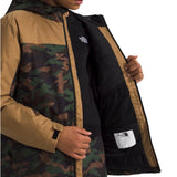 North Face Boys' Freedom Insulated Jacket - A dark green jacket with a white logo on the chest and two zippered pockets on either side.