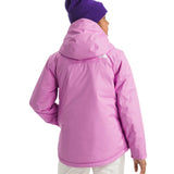 North Face Girls' Freedom Insulated Jacket - A young girl wearing a pink jacket with a hood, standing in front of a white background.
