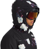 North Face Girls' Freedom Insulated Jacket 2025 - A black jacket with a white flower pattern and blue accents.