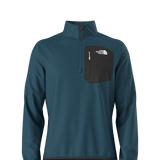 North Face Crest 1/4 Zip Pull Over 2025 - A dark blue-green fleece pullover with a quarter zip and white logo on the left chest.