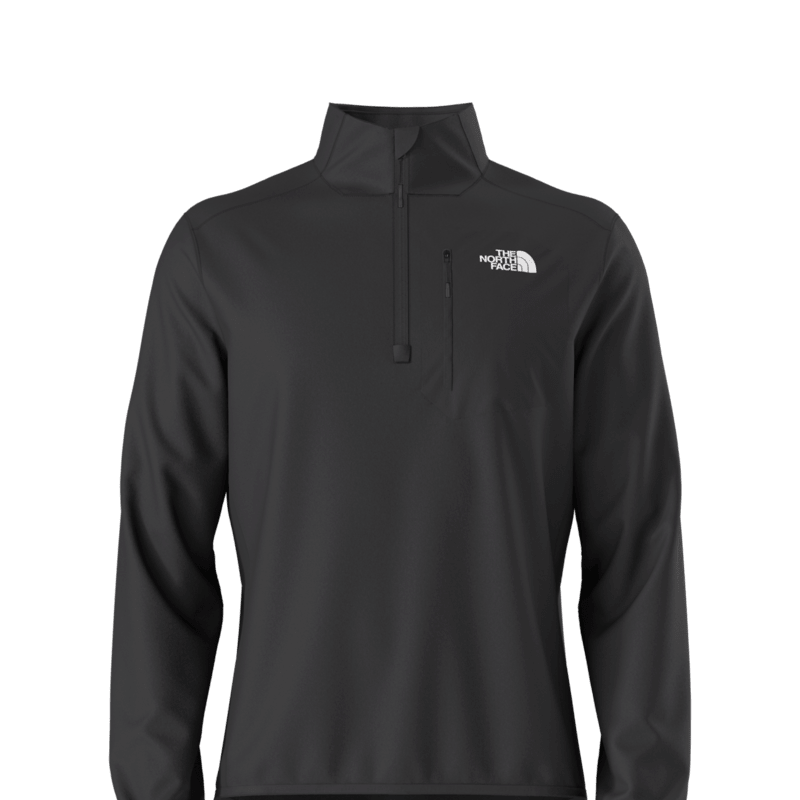 North Face Crest 1/4 Zip Pull Over 2025 - A dark gray fleece pullover with a quarter zip closure and white logo on the left chest.