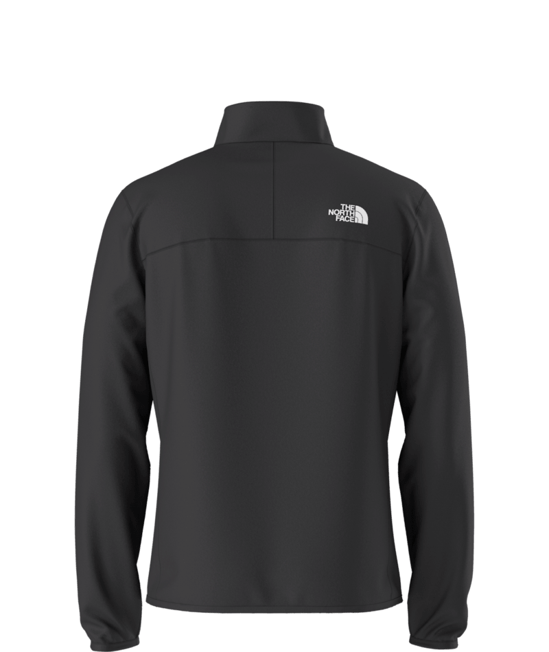 North Face Crest 1/4 Zip Pull Over 2025 - A black fleece pullover with a zippered front and white logo on the left chest.