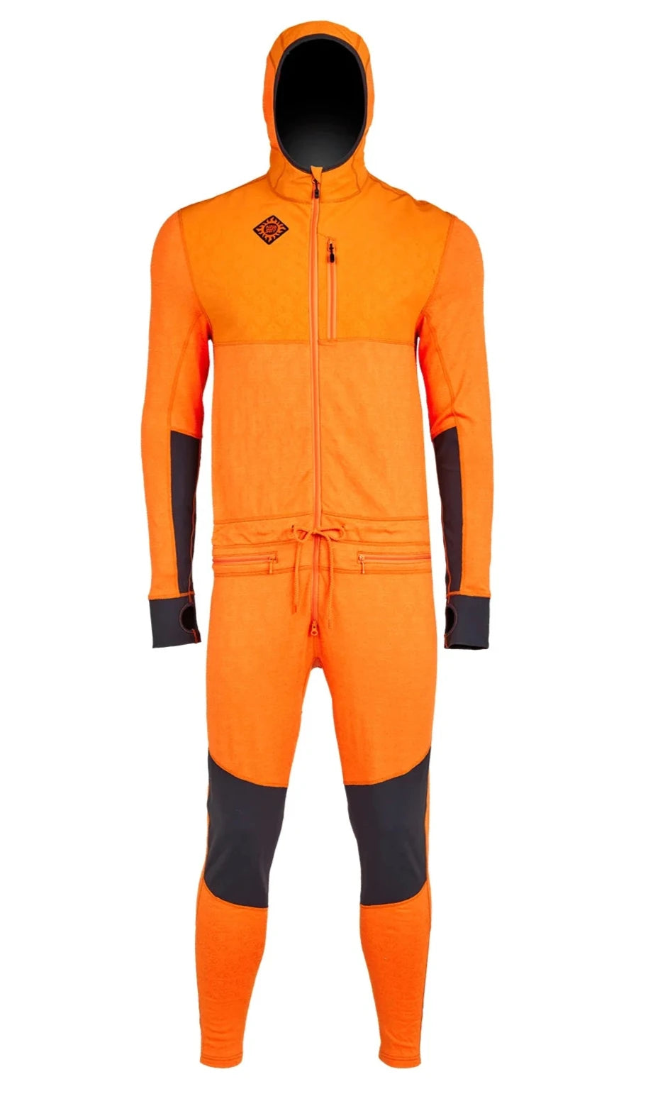 Airblaster Ninja Suit Pro 2025 - Black snowsuit with a black diamond logo on the chest and black zippers down the front.