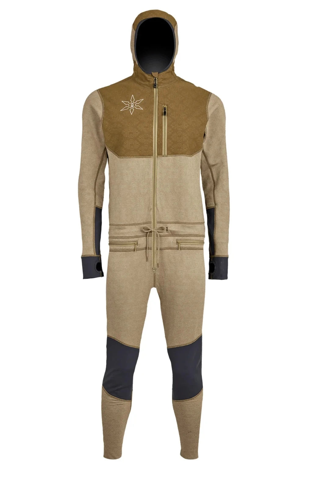 Airblaster Ninja Suit Pro 2025 - Black snowsuit with a white logo on chest and black zipper down front.