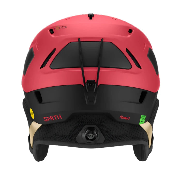 Smith Nexus MIPS Helmet 2025 - A red helmet with a black visor, featuring a distinctive MIPS technology label on top and a prominent Smith logo at the back.