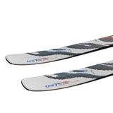 Two pairs of Salomon S/Lab QST Blank skis with white and blue designs, sitting on a white background.