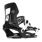 Nidecker Prime Youth Snowboard Bindings - Black bindings with white buckles and straps on a plain white background.