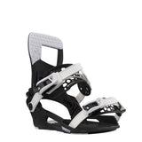 Nidecker Prime Youth Snowboard Bindings 2025 - A pair of black and white snowboard bindings with a geometric pattern on the straps.