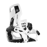 Nidecker Supermatic Snowboard Binding - A white snowboard binding with a black strap and logo on top, featuring a honeycomb pattern on the baseplate.