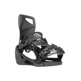 Nidecker Supermatic Snowboard Binding - A black snowboard binding with a rectangular cutout in the top of the back strap and a logo on it.