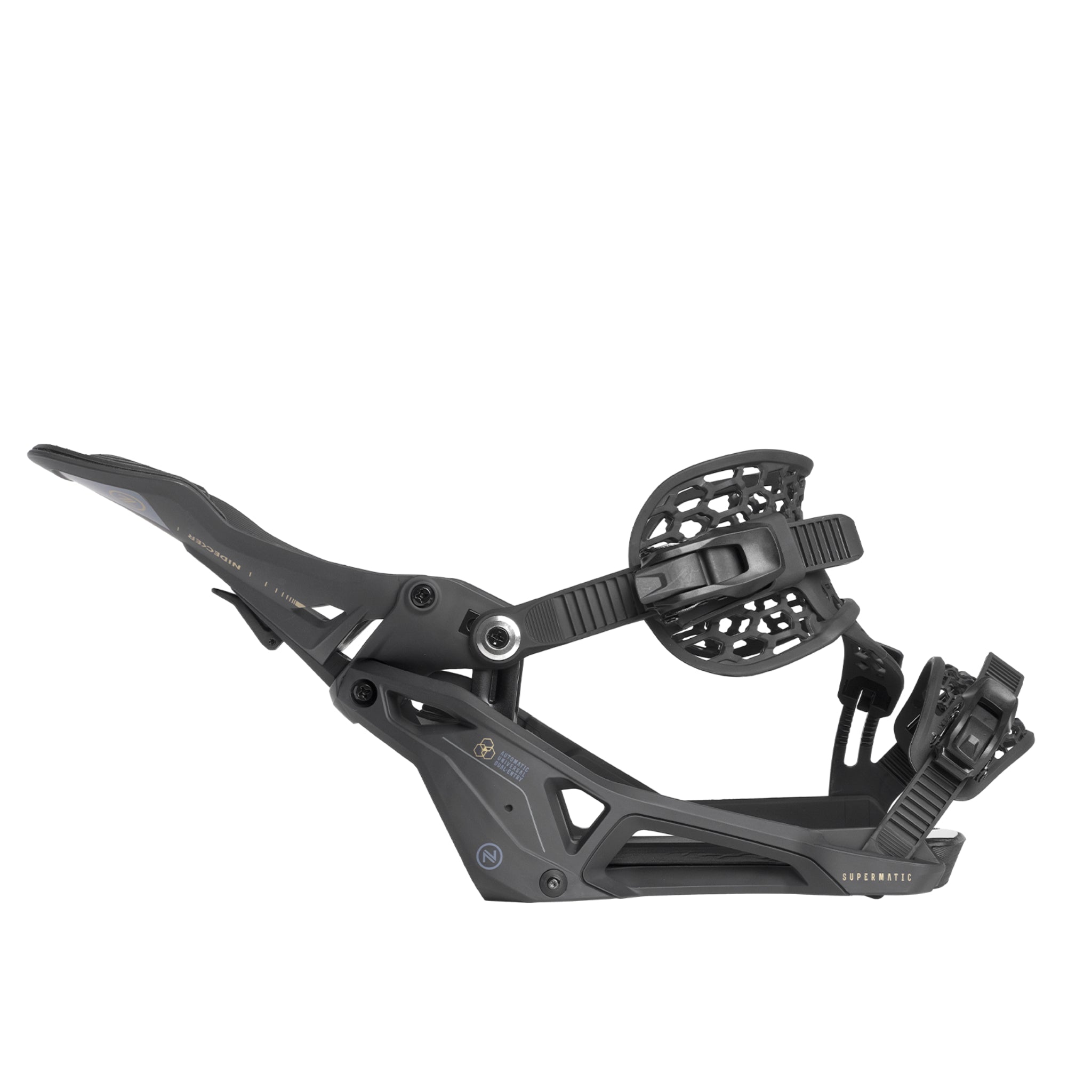 Nidecker Supermatic Snowboard Binding - 2025 snowboard binding with a sleek, modern design and silver buckles.