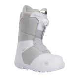 Nidecker Women's Sierra Snowboard Boots 2025 - A pair of white snowboard boots with a textured pattern on the side and a round, white dial on the front.