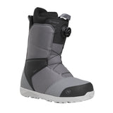 Nidecker Sierra Men's Snowboard Boots 2025 - A pair of gray snowboard boots with a black strap and buckle on the side, set against a white background.