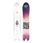 Nidecker Beta Snowboard 2025 - A white snowboard with a black logo and abstract design on top of it.