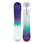 Nidecker Junior's Micron Venus Snowboard 2025 - A purple and teal snowboard with a cloud pattern on top of a white base.