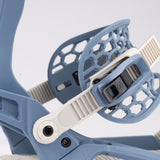 Nidecker Kaon Snowboard Binding - A blue snowboard binding with a white strap and black screws.