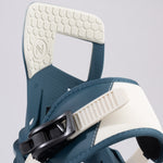 Nidecker Muon-X Bindings 2025 - A pair of blue snowboard bindings with a textured white grip on the straps and a circular logo featuring an "N" in the center.