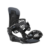 Nidecker Kaon Snowboard Binding - 2025 snowboard binding with black plastic buckles and straps, featuring a geometric pattern on the baseplate.
