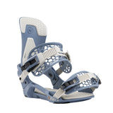 Nidecker Kaon Snowboard Binding 2025 - A blue and white snowboard binding with a geometric pattern on the straps.